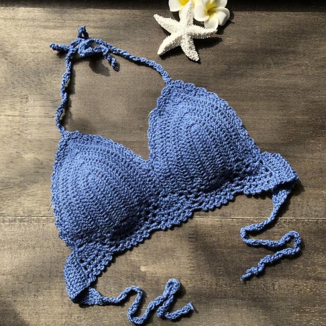 Comfortable Summer Beach Beachwear Bikini Bra Breathable Bikini Swimsuit Women Beach Crochet Crop Summer Halter Tank Top Beach Knit Casual New Fashion Halter Knitted Bra