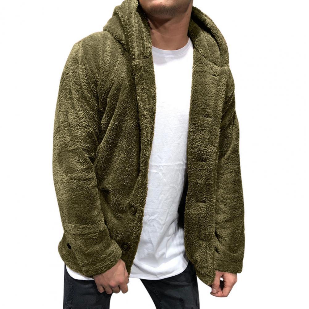 Comfortable Winter Unisex Jacket Fluffy Thick Warm Jacket Long Sleeve Hooded Coat Soft Coat Jacket Warm Casual Button Jacket Elegant Modern Autumn Plush Buttons Closure Thick Men Coat For Outdoor