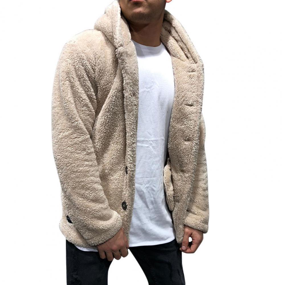 Comfortable Winter Unisex Jacket Fluffy Thick Warm Jacket Long Sleeve Hooded Coat Soft Coat Jacket Warm Casual Button Jacket Elegant Modern Autumn Plush Buttons Closure Thick Men Coat For Outdoor