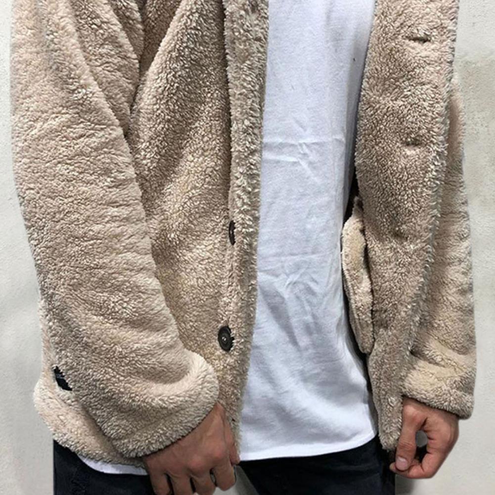 Comfortable Winter Unisex Jacket Fluffy Thick Warm Jacket Long Sleeve Hooded Coat Soft Coat Jacket Warm Casual Button Jacket Elegant Modern Autumn Plush Buttons Closure Thick Men Coat For Outdoor