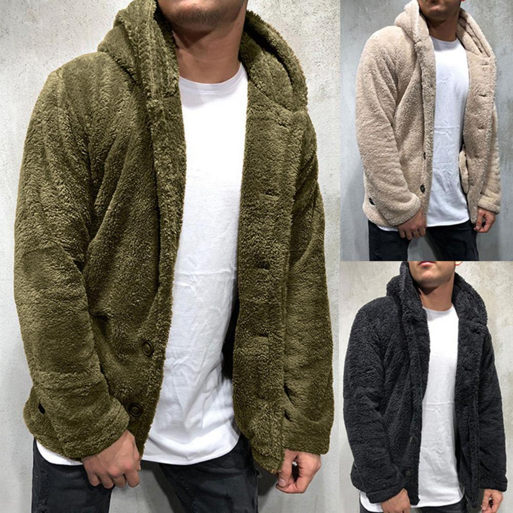 Comfortable Winter Unisex Jacket Fluffy Thick Warm Jacket Long Sleeve Hooded Coat Soft Coat Jacket Warm Casual Button Jacket Elegant Modern Autumn Plush Buttons Closure Thick Men Coat For Outdoor