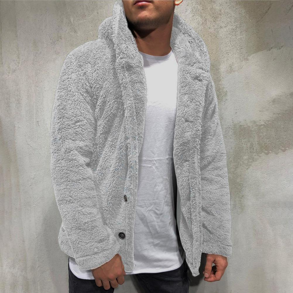 Comfortable Winter Unisex Jacket Fluffy Thick Warm Jacket Long Sleeve Hooded Coat Soft Coat Jacket Warm Casual Button Jacket Elegant Modern Autumn Plush Buttons Closure Thick Men Coat For Outdoor