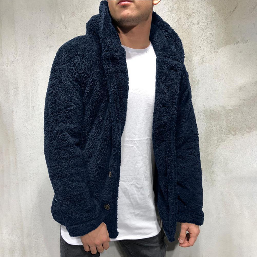 Comfortable Winter Unisex Jacket Fluffy Thick Warm Jacket Long Sleeve Hooded Coat Soft Coat Jacket Warm Casual Button Jacket Elegant Modern Autumn Plush Buttons Closure Thick Men Coat For Outdoor