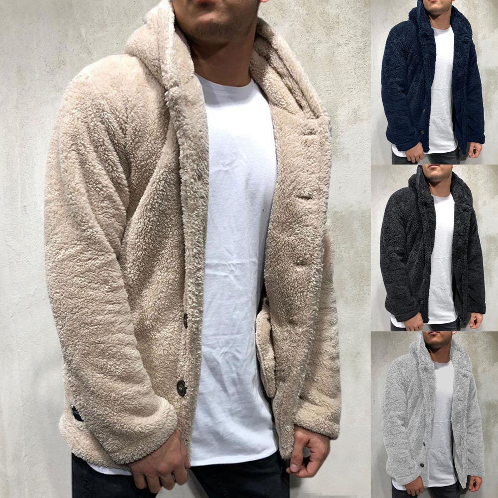 Comfortable Winter Unisex Jacket Fluffy Thick Warm Jacket Long Sleeve Hooded Coat Soft Coat Jacket Warm Casual Button Jacket Elegant Modern Autumn Plush Buttons Closure Thick Men Coat For Outdoor