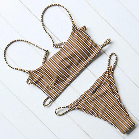 Comfortable Women Striped Bikini Swimsuit Swimwear Women Push Up Women's Swimming Suit Bathing Suit Women Bikini Sets Women's Swimsuit Two Piece High Waist Bathing Micro Suit Swimwear