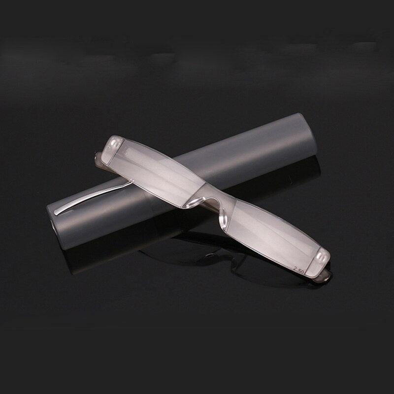 Comfy Rimless Reading Glasses Resin Clear Lens Women Men Portable Pen Tube Mini Reading Glasses Compact Lightweight Portable Readers With Glasses Case For Reading Eyeglasses