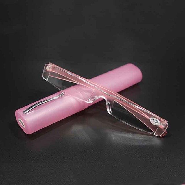 Comfy Rimless Reading Glasses Resin Clear Lens Women Men Portable Pen Tube Mini Reading Glasses Compact Lightweight Portable Readers With Glasses Case For Reading Eyeglasses