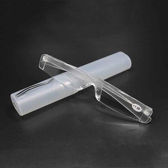 Comfy Rimless Reading Glasses Resin Clear Lens Women Men Portable Pen Tube Mini Reading Glasses Compact Lightweight Portable Readers With Glasses Case For Reading Eyeglasses