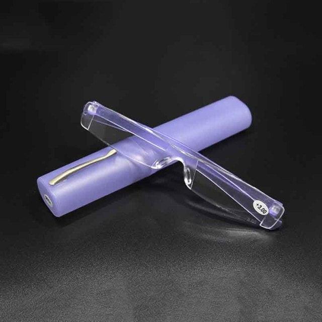 Comfy Rimless Reading Glasses Resin Clear Lens Women Men Portable Pen Tube Mini Reading Glasses Compact Lightweight Portable Readers With Glasses Case For Reading Eyeglasses