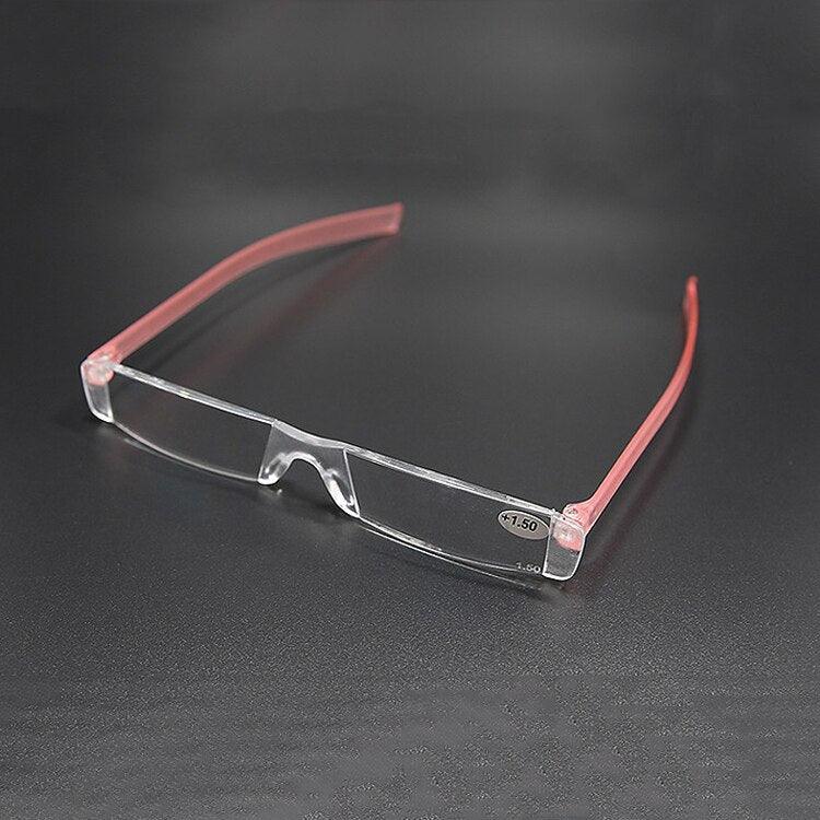 Comfy Rimless Reading Glasses Resin Clear Lens Women Men Portable Pen Tube Mini Reading Glasses Compact Lightweight Portable Readers With Glasses Case For Reading Eyeglasses