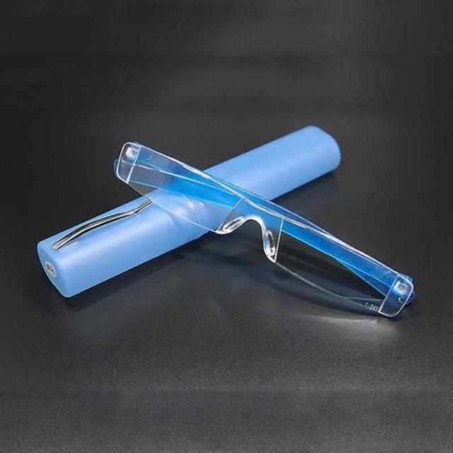 Comfy Rimless Reading Glasses Resin Clear Lens Women Men Portable Pen Tube Mini Reading Glasses Compact Lightweight Portable Readers With Glasses Case For Reading Eyeglasses