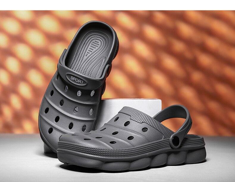 Cool Slippers Summer Hole Shoes Rubber Clogs Men Garden Shoes Gray Beach Flat Summer Beach Sandals Adjustable Slide Garden Shoes Lightweight Nonslip Clogs