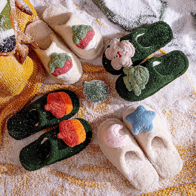 Cotton Slippers Cute Princess Style Home Indoor Warm Non-Slip Thick-Soled Couple Slippers Home Winter Cotton Slippers Warm Cotton Knit Memory Foam Slippers Soft Yarn House Slippers