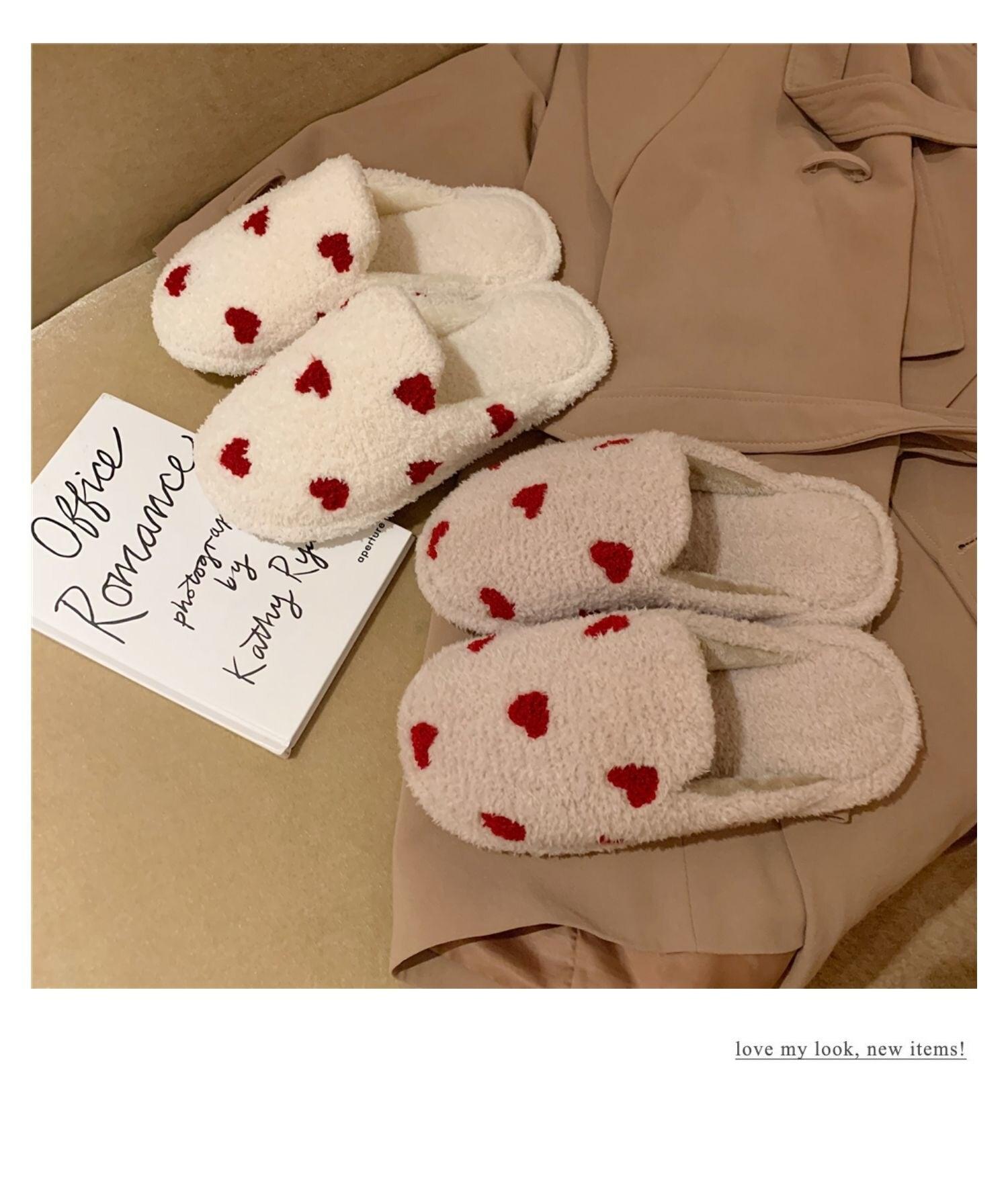 Cotton Slippers Women's Autumn Winter Fashion Style Plush Indoor Warm Women's Shoes Warm Slippers Memory Foam Cotton Home Slippers Soft Plush House Heart Cute Design Slippers