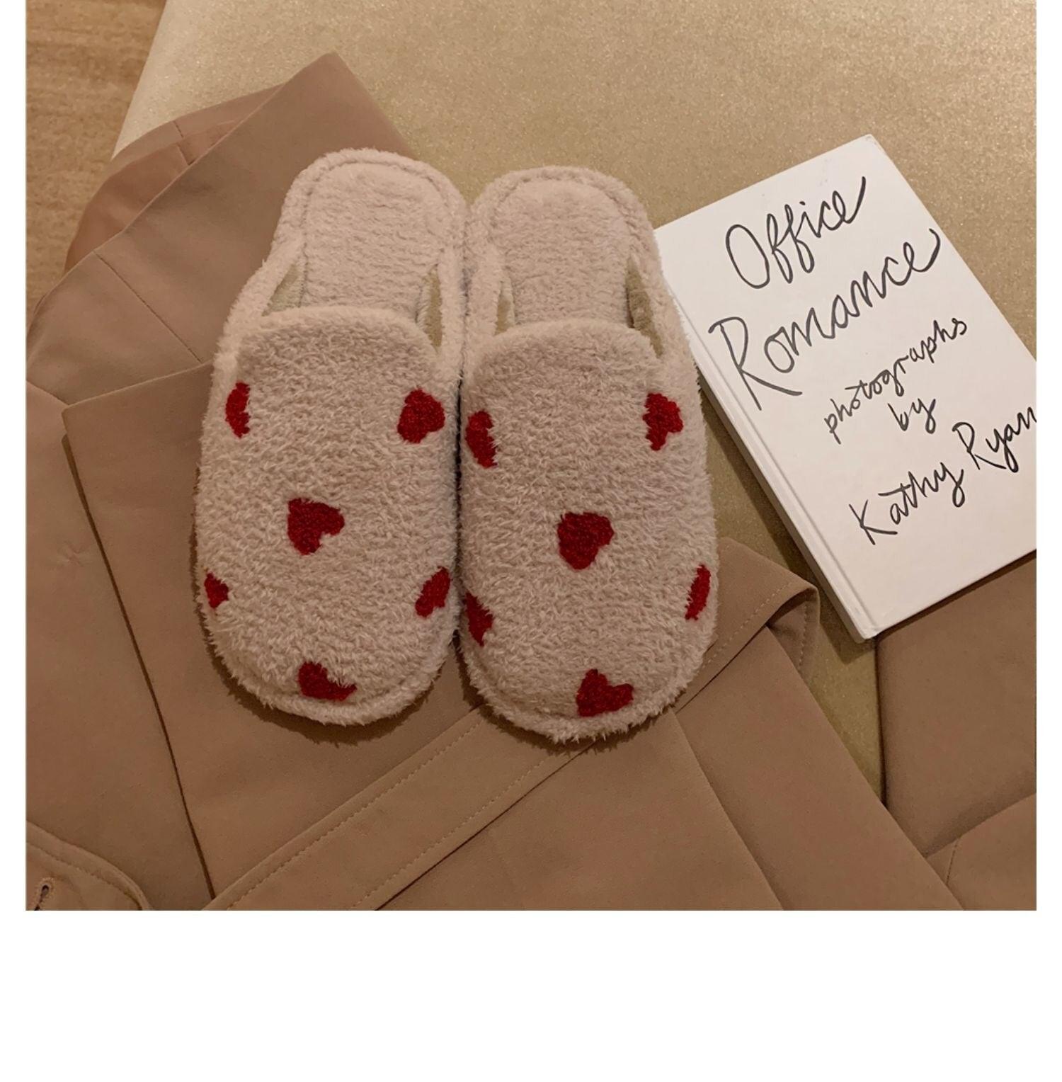 Cotton Slippers Women's Autumn Winter Fashion Style Plush Indoor Warm Women's Shoes Warm Slippers Memory Foam Cotton Home Slippers Soft Plush House Heart Cute Design Slippers