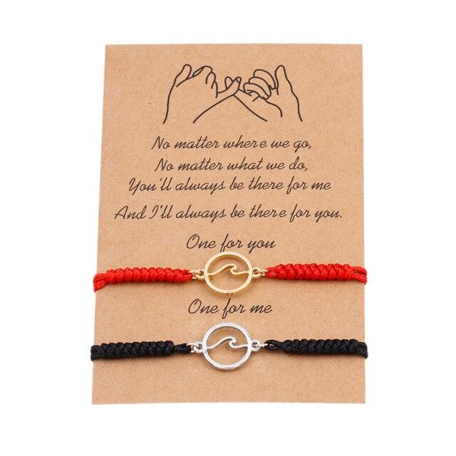 Couple Magnets Bracelets Ocean Waves Charm Pinky Promise Bracelets Adjustable For Women Men Friendship Valentine's Day Couple Bracelet For Women Love Friendship Rope Braided Distance Bangle Magnetic Bracelets Paired Jewelry Bracelet