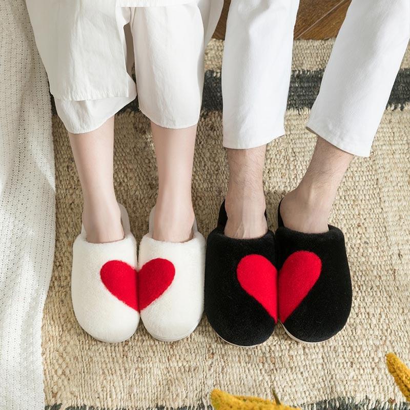 Couple Warm Black Slippers Fashion Women's Winter Home Indoor Anti-Skid Wear-resistant Cotton Slippers Slip On Fuzzy House Slippers Memory Foam Slippers Scuff Outdoor Indoor Warm Plush Bedroom Shoes