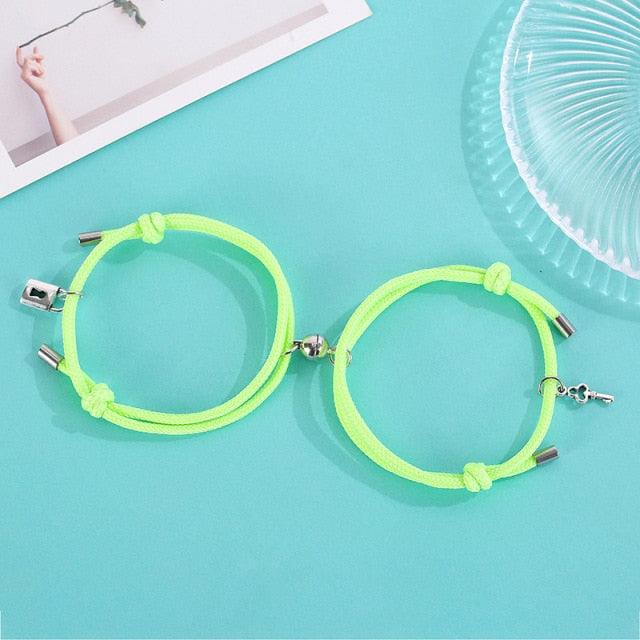 Couples Bracelets Best Friend Bracelet Fluorescent Luminous Shiny Bracelet Rope Weaving Magnet Attract Couple Bracelets With Charms Mutual Attraction Adjustable Bracelet Jewelry Gifts Set For Friendship Women Men