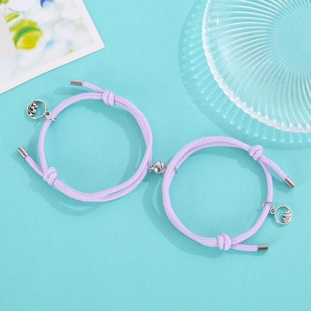 Couples Bracelets Best Friend Bracelet Fluorescent Luminous Shiny Bracelet Rope Weaving Magnet Attract Couple Bracelets With Charms Mutual Attraction Adjustable Bracelet Jewelry Gifts Set For Friendship Women Men