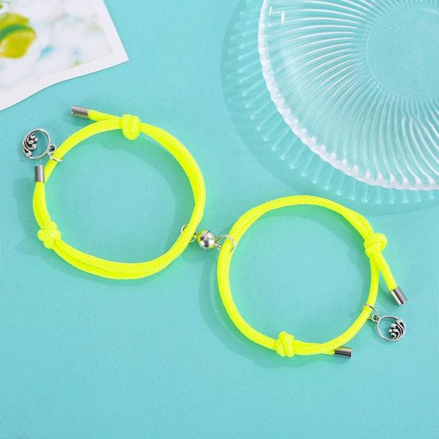 Couples Bracelets Best Friend Bracelet Fluorescent Luminous Shiny Bracelet Rope Weaving Magnet Attract Couple Bracelets With Charms Mutual Attraction Adjustable Bracelet Jewelry Gifts Set For Friendship Women Men