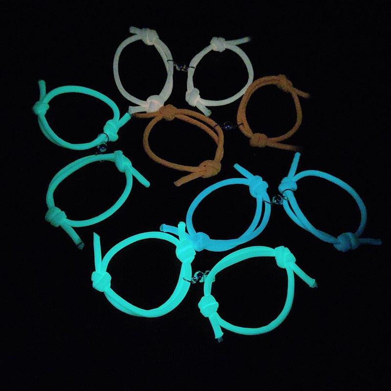 Couples Bracelets Best Friend Bracelet Fluorescent Luminous Shiny Bracelet Rope Weaving Magnet Attract Couple Bracelets With Charms Mutual Attraction Adjustable Bracelet Jewelry Gifts Set For Friendship Women Men