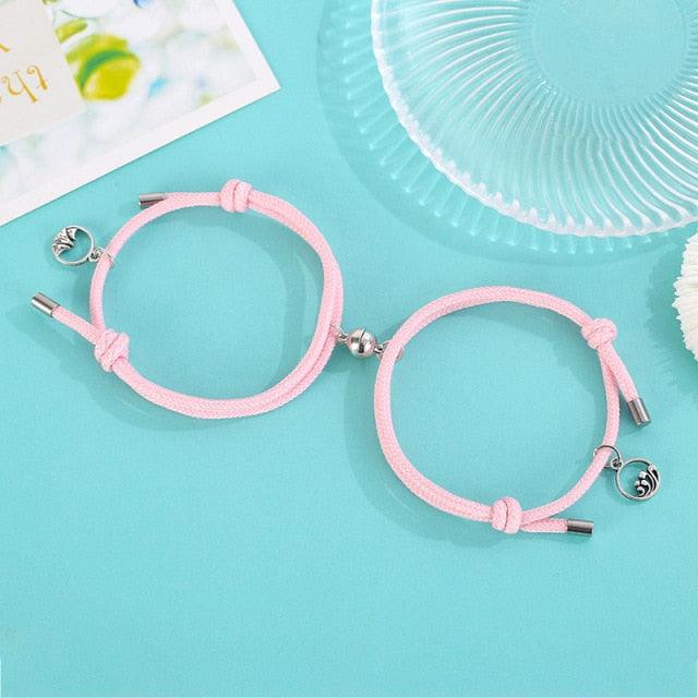 Couples Bracelets Best Friend Bracelet Fluorescent Luminous Shiny Bracelet Rope Weaving Magnet Attract Couple Bracelets With Charms Mutual Attraction Adjustable Bracelet Jewelry Gifts Set For Friendship Women Men