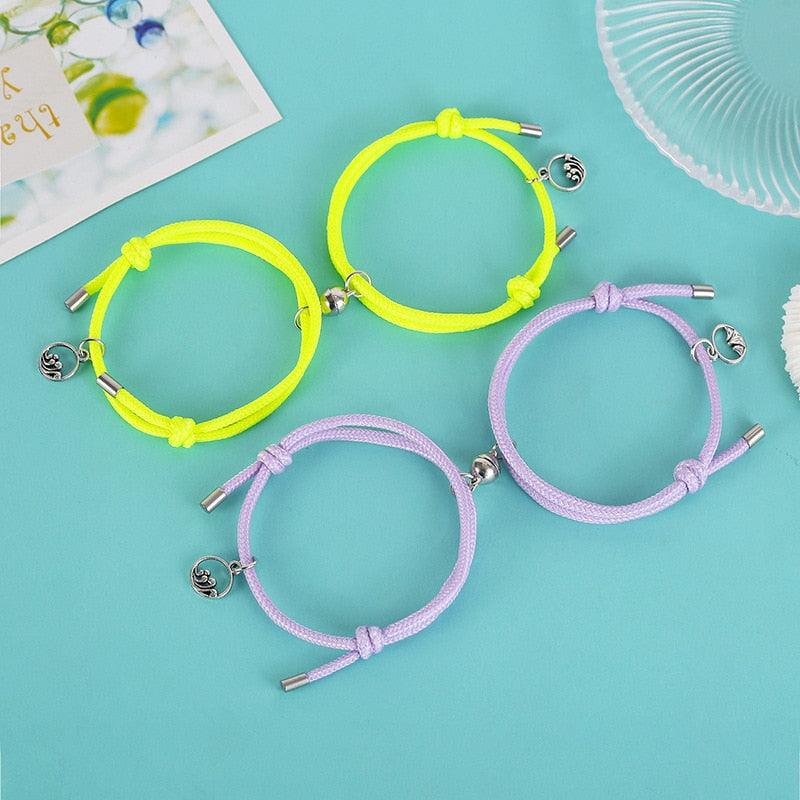 Couples Bracelets Best Friend Bracelet Fluorescent Luminous Shiny Bracelet Rope Weaving Magnet Attract Couple Bracelets With Charms Mutual Attraction Adjustable Bracelet Jewelry Gifts Set For Friendship Women Men