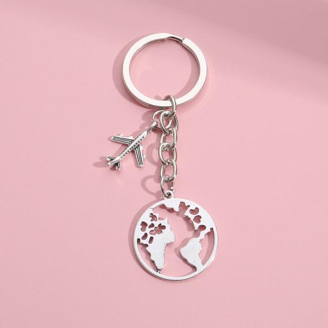 Creative Aircraft Metal Pendant Earth Airplane Keychains No Matter Where Travel Keyring Friendship Best Friend Jewelry Airplane Model Key Ring Creative Aircraft Metal For Birthday Christmas Gifts