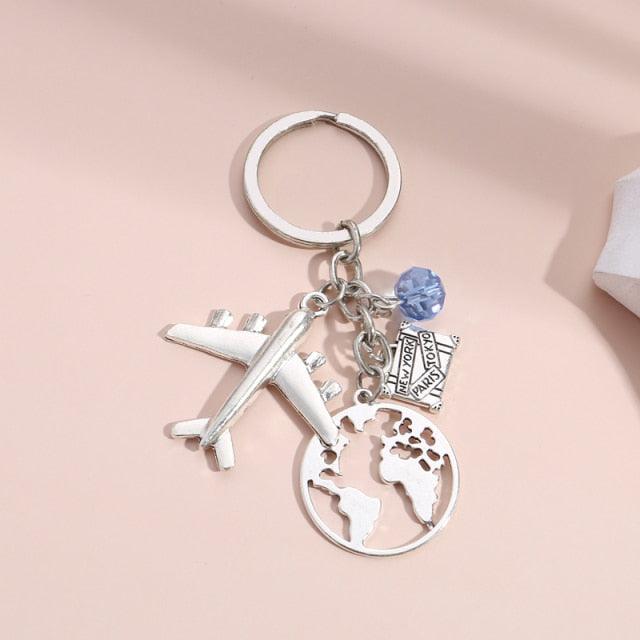 Creative Aircraft Metal Pendant Earth Airplane Keychains No Matter Where Travel Keyring Friendship Best Friend Jewelry Airplane Model Key Ring Creative Aircraft Metal For Birthday Christmas Gifts