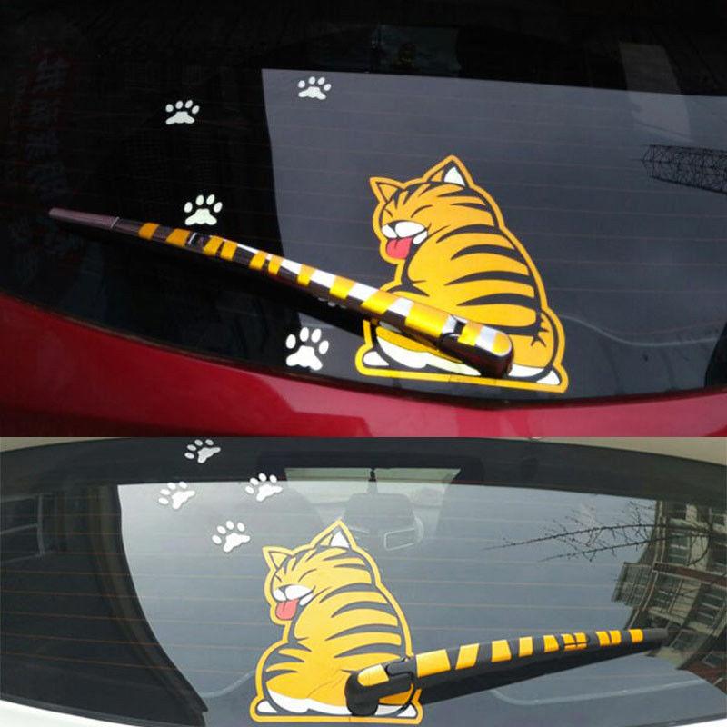 Creative Cat Moving Tail Paws Car Stickers Windshield Rear 3D Window Wiper Cartoon Car Decal Stickers Funny Car Decals and Stickers Cartoon Funny Cat Moving Tail Stickers Windshield Wiper Decals Exterior Accessories for Cars Windshield Wiper Decals