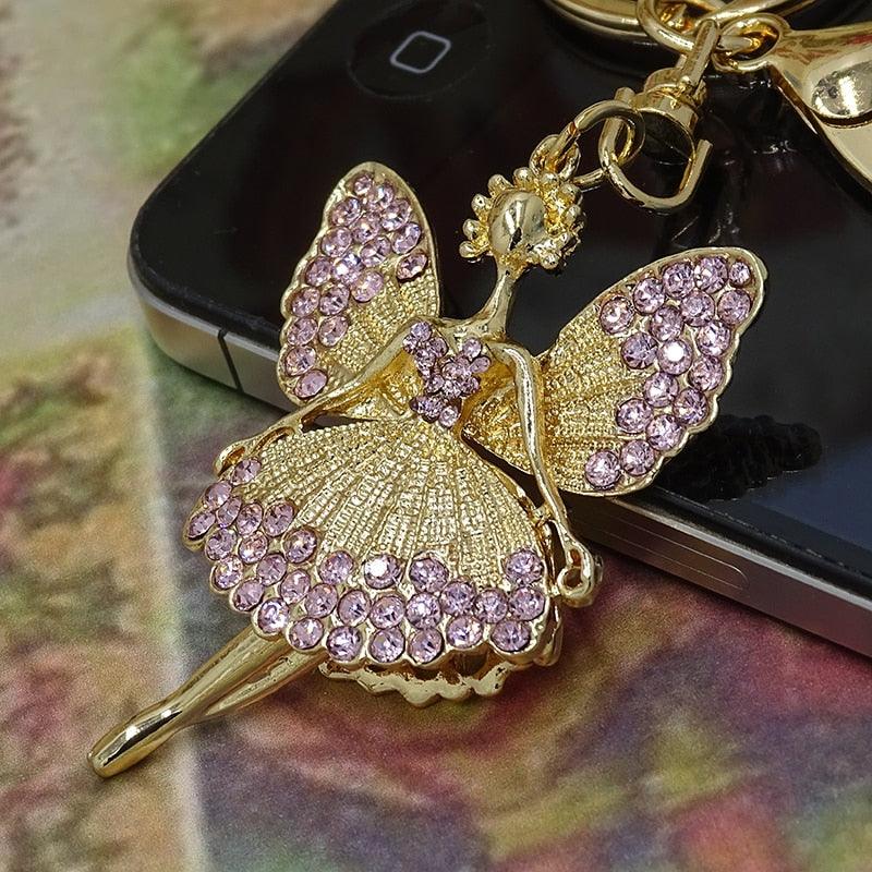 Creative Jewelry Pendant Key Ring Alloy Rhinestone Butterfly Fairy Key Ring Handbag Pendant Car Key Ring Female Jewelry Gift Butterfly Wing Fairy Keychain Rhinestone Dancing Ballet Car Keychain