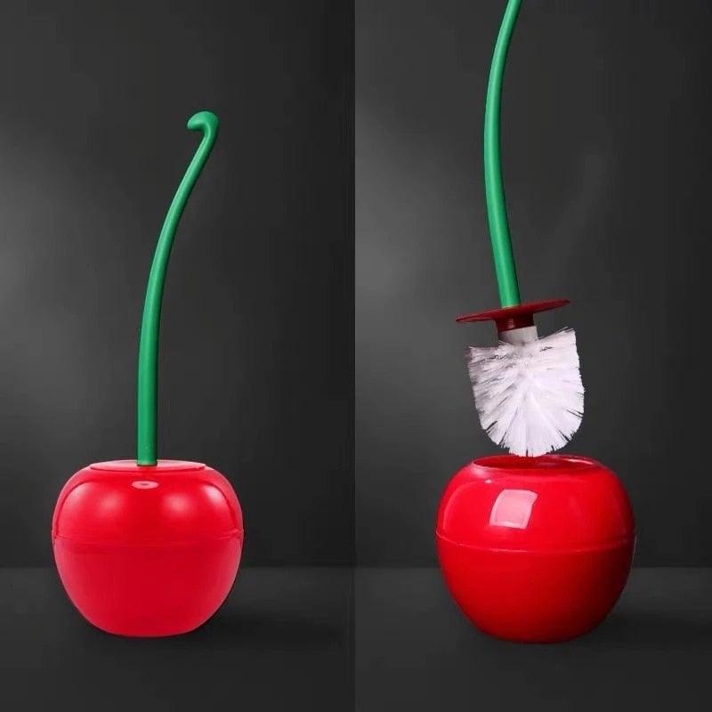 Creative Lovely Cherry Shape Lavatory Brush Toilet Brush And Holder Set Cleaning Bathroom Toilet Accessories Cherry Shape Toilet Brush Standing Toilet Brush Set  Compact Household Bathroom Cherry Toilet Brush