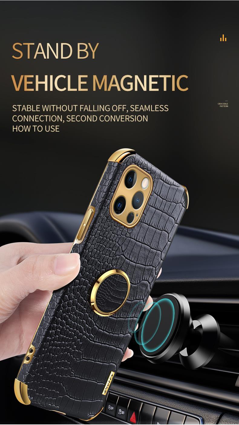 Crocodile Leather Case For iPhone 13 12 Mini Shockproof Magnetic Ring Holder Phone Cover Ultra-thin Soft Crocodile Leather Shockproof Bumper With Ring Bracket Protective Cover for iPhone