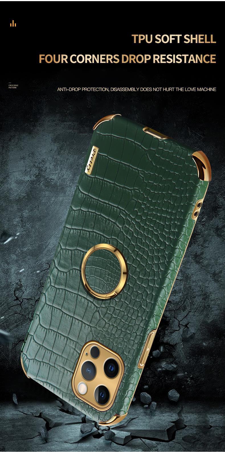 Crocodile Leather Case For iPhone 13 12 Mini Shockproof Magnetic Ring Holder Phone Cover Ultra-thin Soft Crocodile Leather Shockproof Bumper With Ring Bracket Protective Cover for iPhone