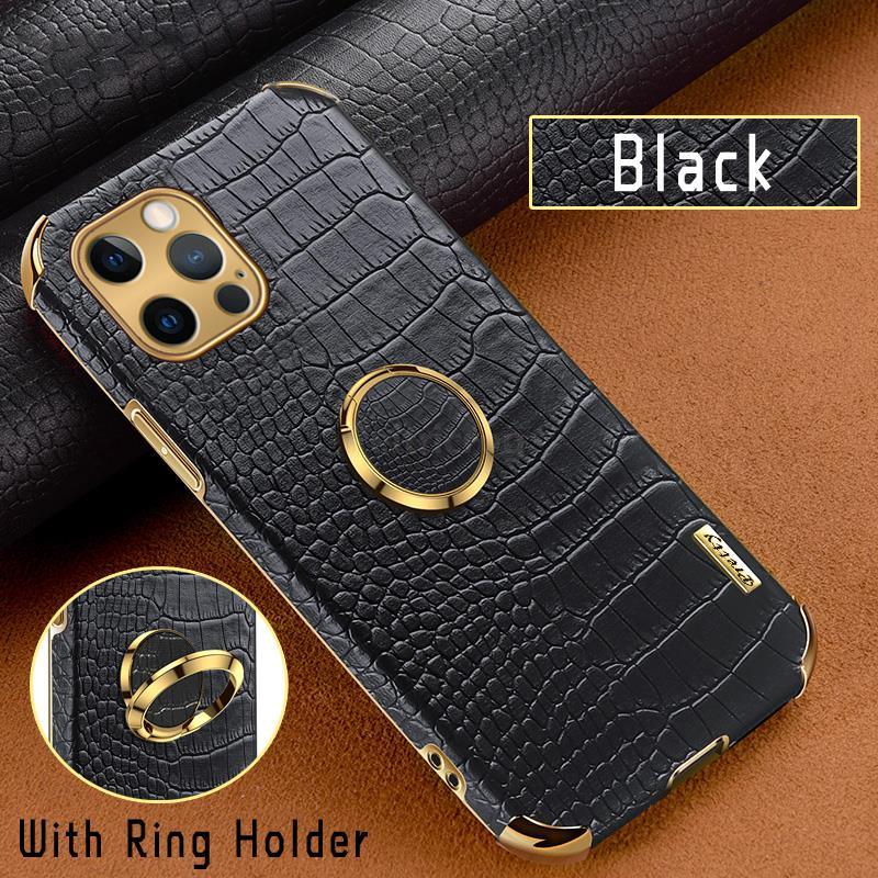 Crocodile Leather Case For iPhone 13 12 Mini Shockproof Magnetic Ring Holder Phone Cover Ultra-thin Soft Crocodile Leather Shockproof Bumper With Ring Bracket Protective Cover for iPhone