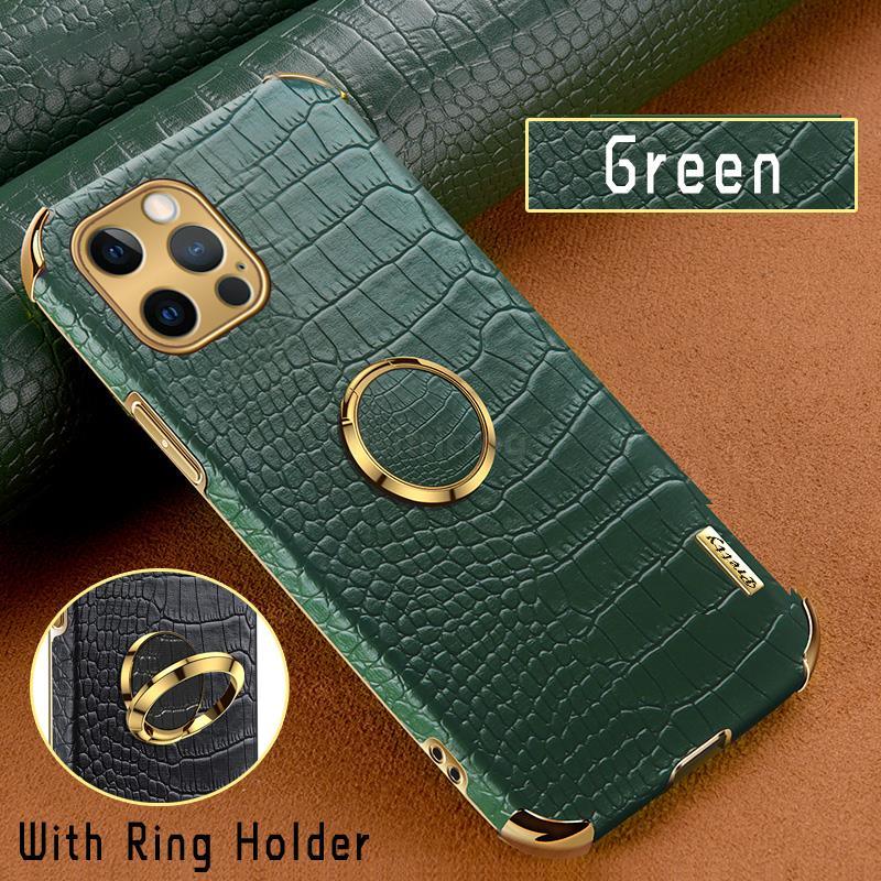 Crocodile Leather Case For iPhone 13 12 Mini Shockproof Magnetic Ring Holder Phone Cover Ultra-thin Soft Crocodile Leather Shockproof Bumper With Ring Bracket Protective Cover for iPhone