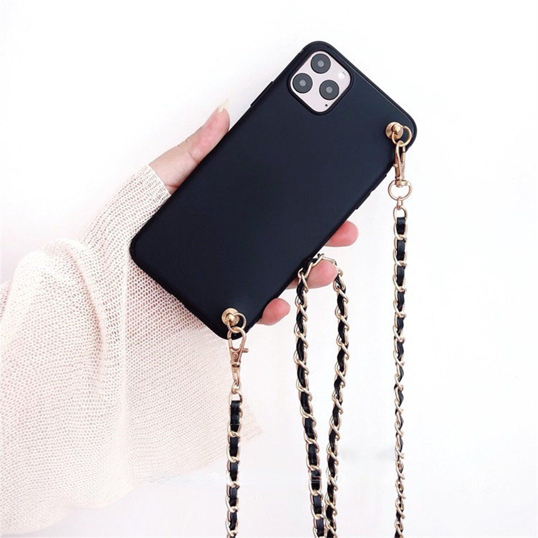 Crossbody Necklace Phone Case for Xiaomi Redmi Note 11 10 9 Pro 11s 10s 9T Mi 11T 10T Strap Leather Bracelet Chain Cover Crossbody Phone Case Black Leather with Gold Chain Unique Design Leather Phone Case