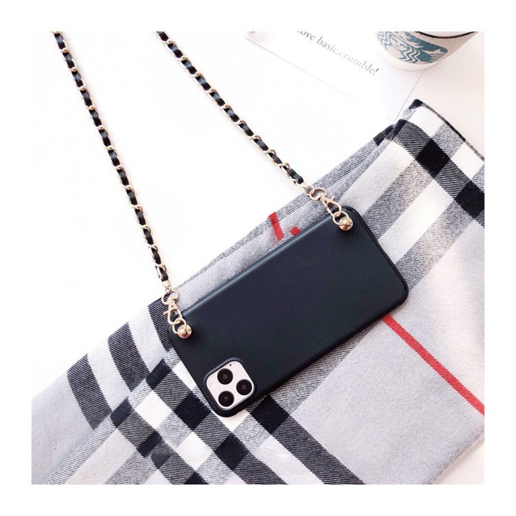 Crossbody Necklace Phone Case for Xiaomi Redmi Note 11 10 9 Pro 11s 10s 9T Mi 11T 10T Strap Leather Bracelet Chain Cover Crossbody Phone Case Black Leather with Gold Chain Unique Design Leather Phone Case