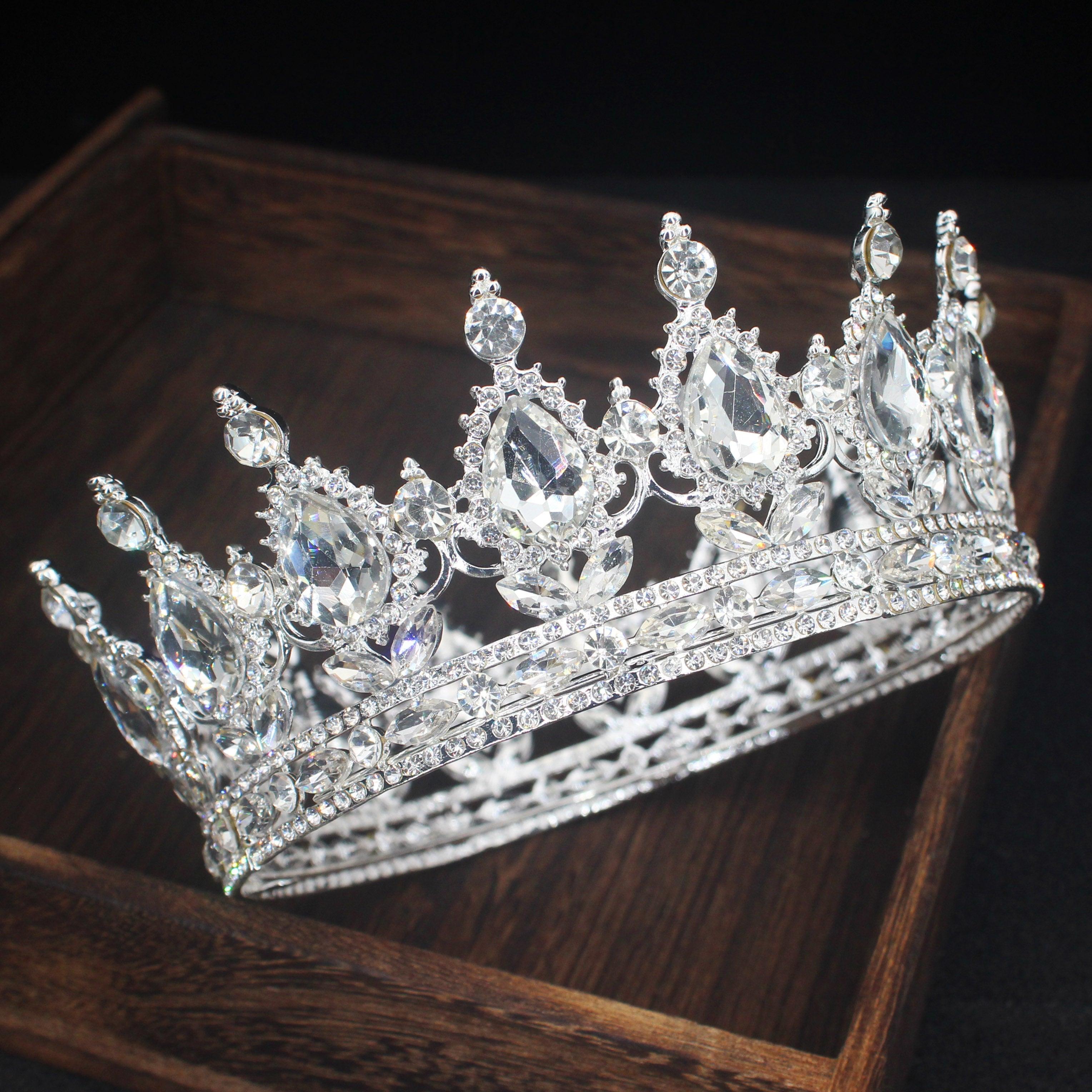 Crystal Queen King Crowns Bridal For Bride Women Headpiece Hair Ornaments Wedding Head Jewelry Accessories Bride Full Crown Pageant Headhand Jewelry Princess Tiara Retro Round Crown Bride Hair Accessories For Women