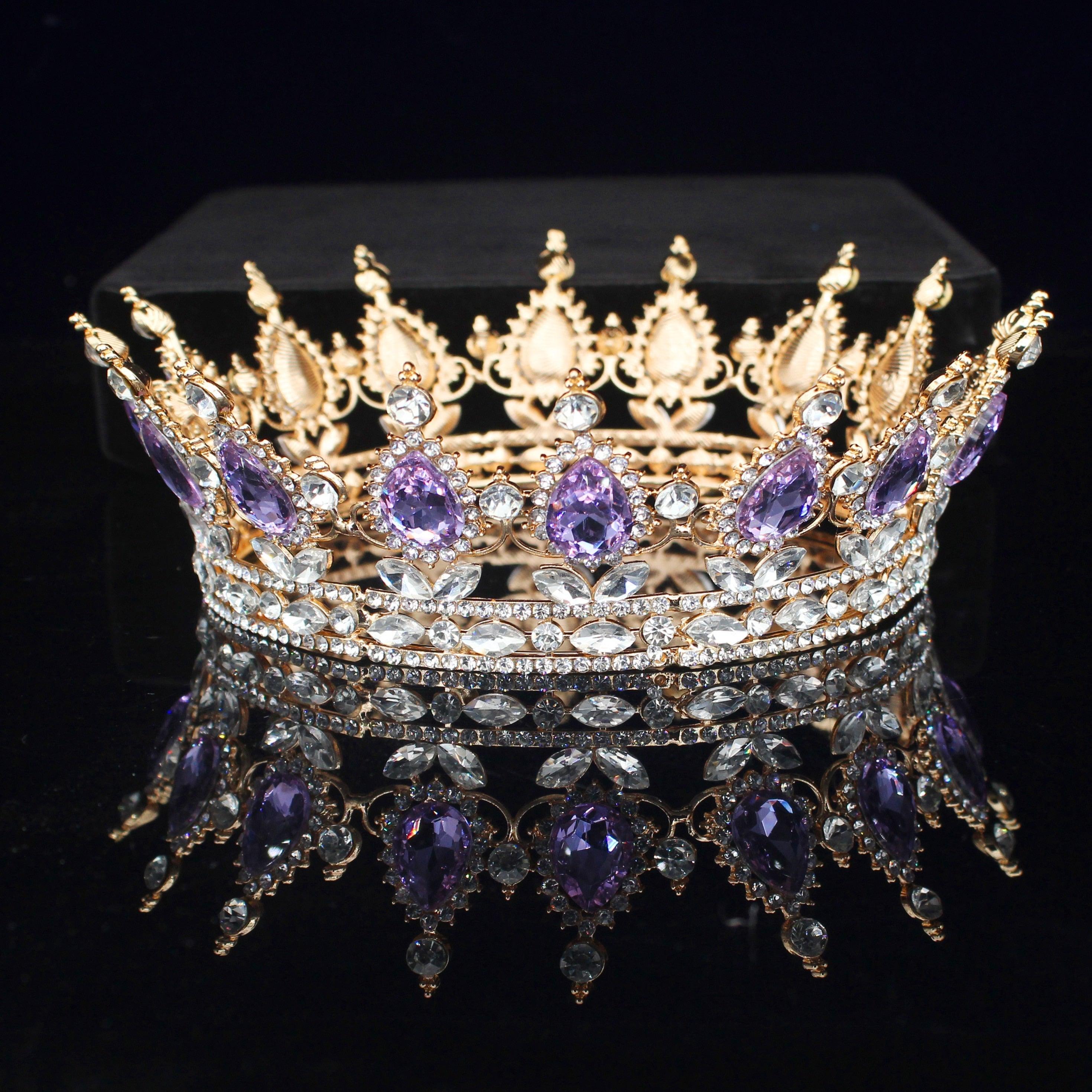 Crystal Queen King Crowns Bridal For Bride Women Headpiece Hair Ornaments Wedding Head Jewelry Accessories Bride Full Crown Pageant Headhand Jewelry Princess Tiara Retro Round Crown Bride Hair Accessories For Women