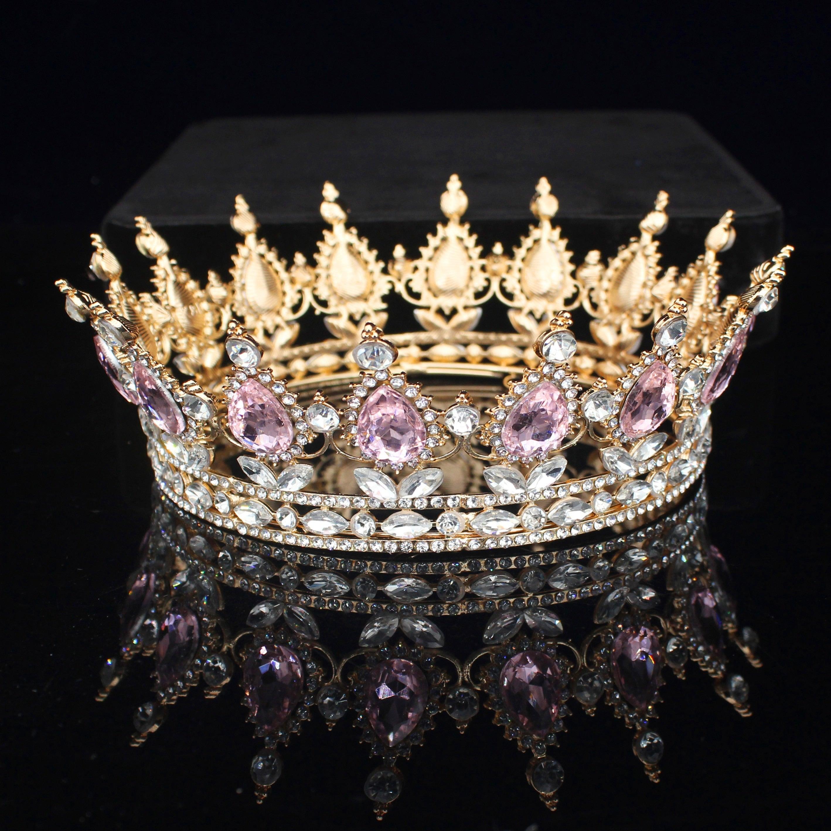 Crystal Queen King Crowns Bridal For Bride Women Headpiece Hair Ornaments Wedding Head Jewelry Accessories Bride Full Crown Pageant Headhand Jewelry Princess Tiara Retro Round Crown Bride Hair Accessories For Women