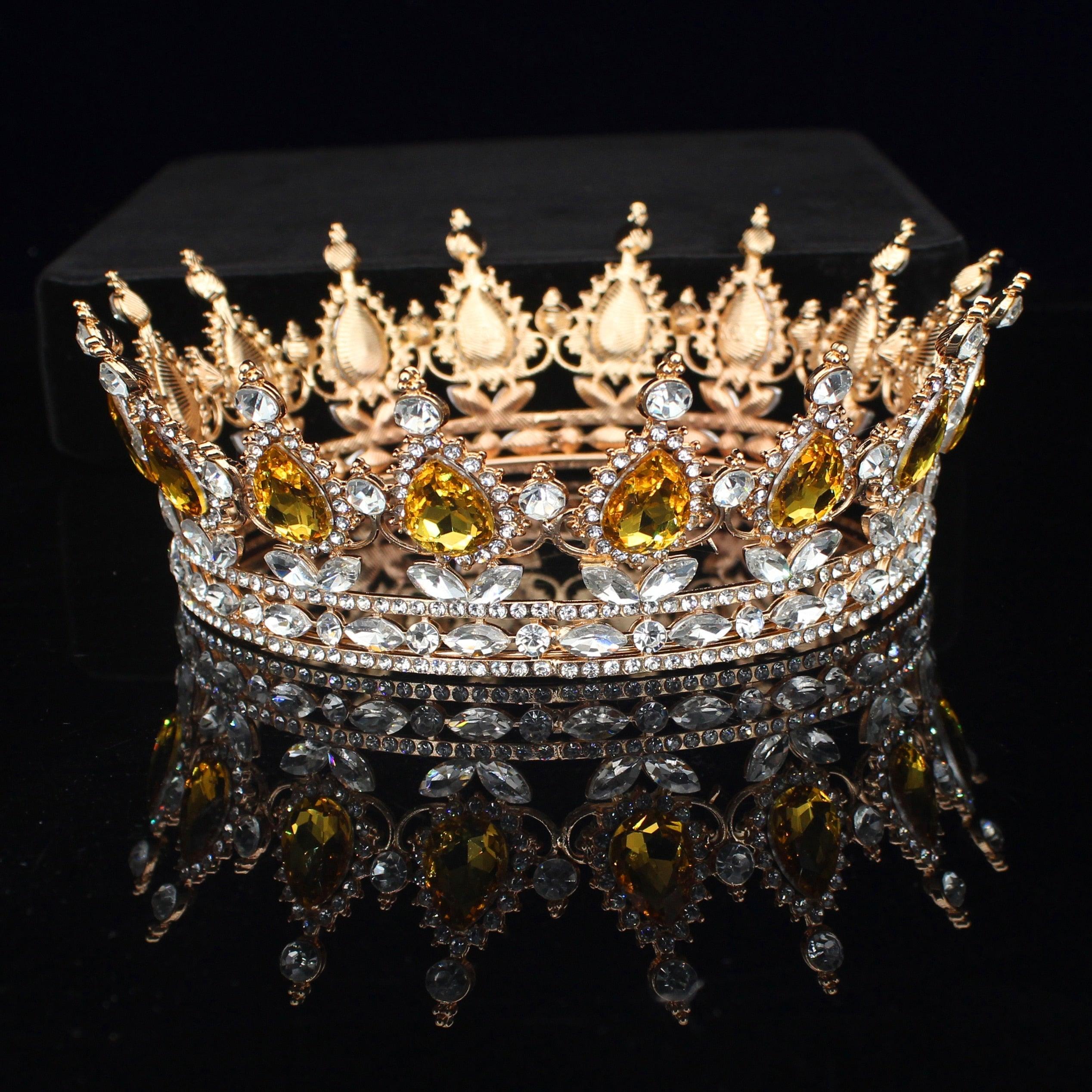 Crystal Queen King Crowns Bridal For Bride Women Headpiece Hair Ornaments Wedding Head Jewelry Accessories Bride Full Crown Pageant Headhand Jewelry Princess Tiara Retro Round Crown Bride Hair Accessories For Women