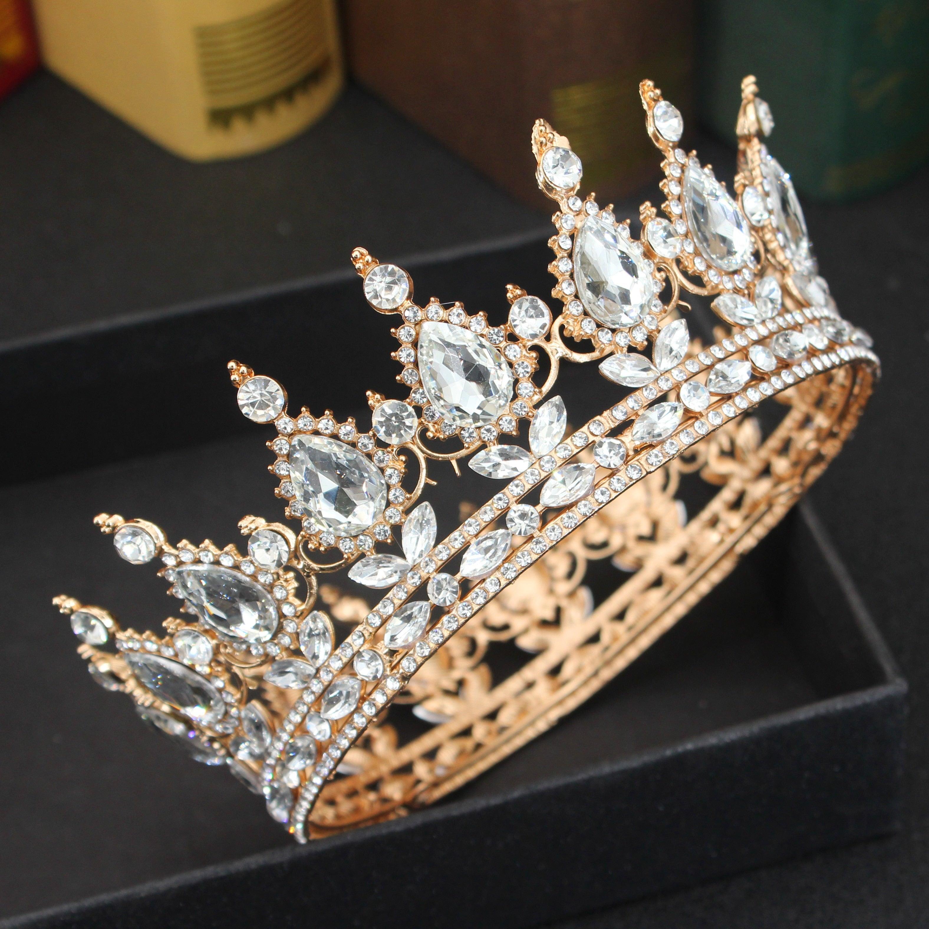 Crystal Queen King Crowns Bridal For Bride Women Headpiece Hair Ornaments Wedding Head Jewelry Accessories Bride Full Crown Pageant Headhand Jewelry Princess Tiara Retro Round Crown Bride Hair Accessories For Women