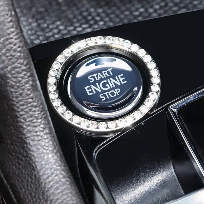 Crystal Rhinestone Car Bling Ring Emblem Sticker, Bling Car Accessories for Women Automobiles Start Switch Button Push to Start Button, Key Ignition Starter & Knob Ring Decorative Diamond Rhinestone Ring Auto Car Decorative Accessories Interior for Girl