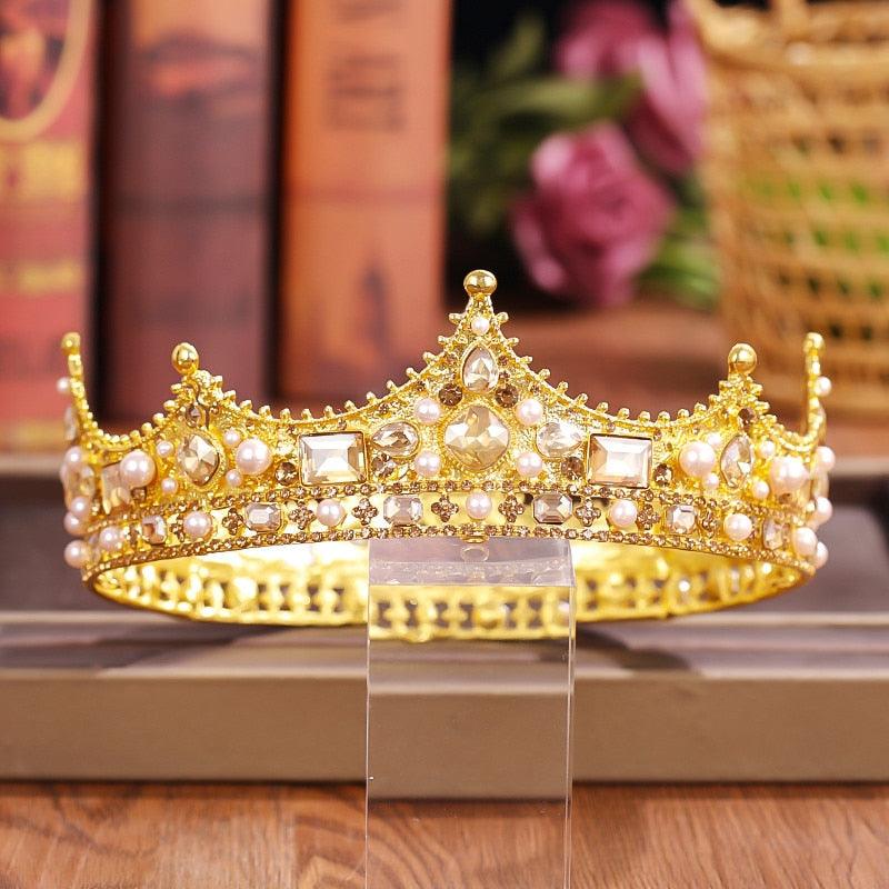 Crystal Rhinestone Round Crown Tiara Hair Jewelry Wedding Hair Accessories Bridal Hair Jewelry Queen Party Crown And Tiaras Gift Gold Crowns For Women Crowns And Tiaras Hair Accessories For Wedding Prom Bridal Party