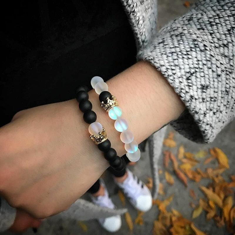 Crystal Stone Beads Couple Bracelet Men Women Crown Magnet Attract Stones Friendship Bracelets Couples Bracelets Magnetic Distance King Queen Crown Couple Bracelets His And Her Bracelet