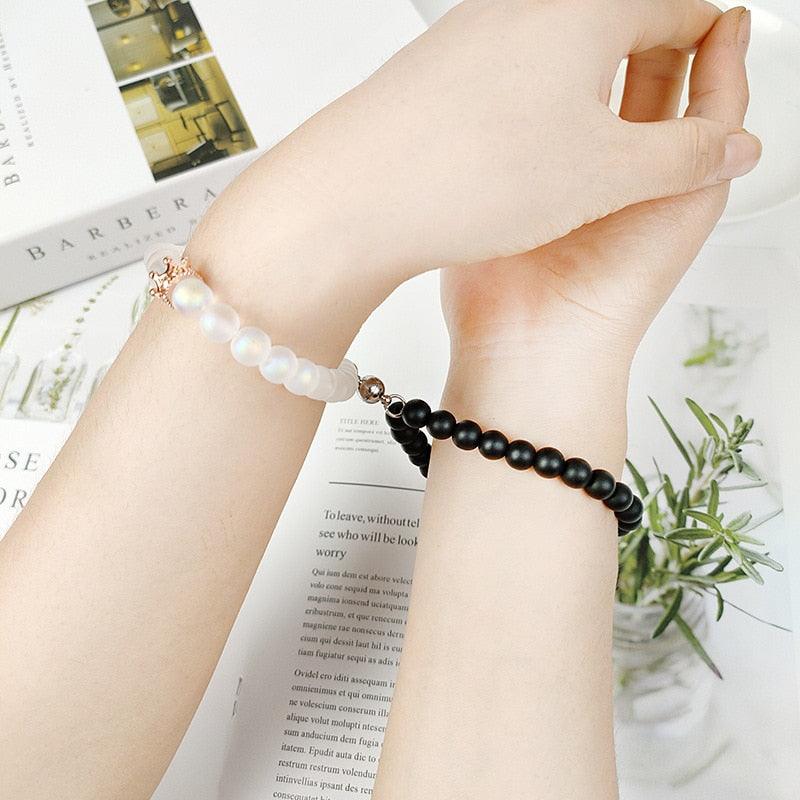 Crystal Stone Beads Couple Bracelet Men Women Crown Magnet Attract Stones Friendship Bracelets Couples Bracelets Magnetic Distance King Queen Crown Couple Bracelets His And Her Bracelet