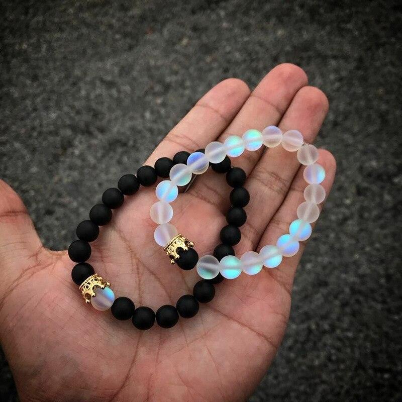 Crystal Stone Beads Couple Bracelet Men Women Crown Magnet Attract Stones Friendship Bracelets Couples Bracelets Magnetic Distance King Queen Crown Couple Bracelets His And Her Bracelet