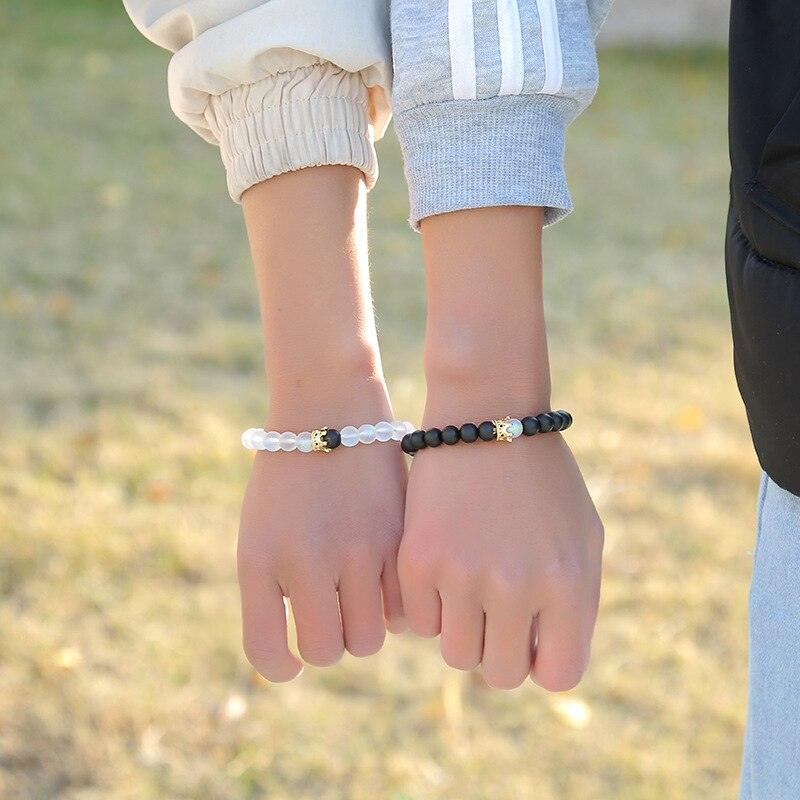 Crystal Stone Beads Couple Bracelet Men Women Crown Magnet Attract Stones Friendship Bracelets Couples Bracelets Magnetic Distance King Queen Crown Couple Bracelets His And Her Bracelet