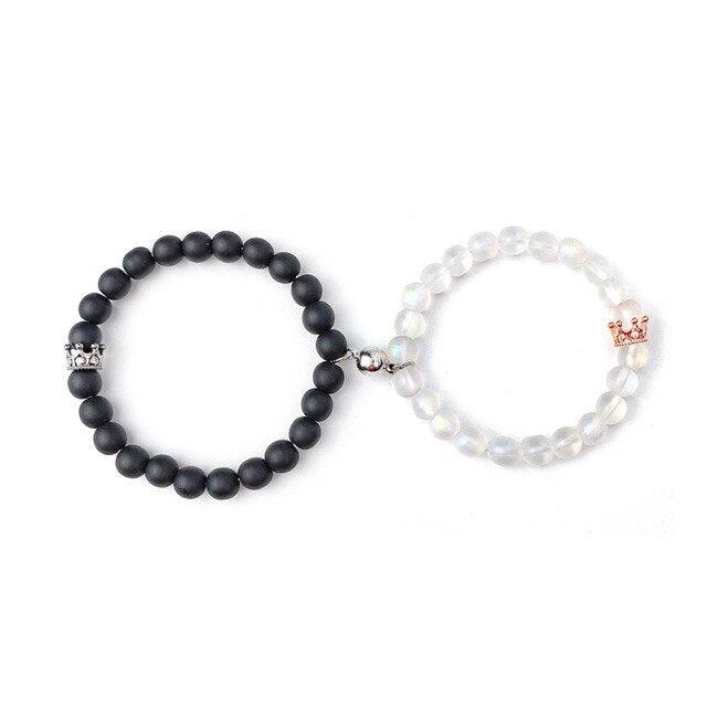 Crystal Stone Beads Couple Bracelet Men Women Crown Magnet Attract Stones Friendship Bracelets Couples Bracelets Magnetic Distance King Queen Crown Couple Bracelets His And Her Bracelet